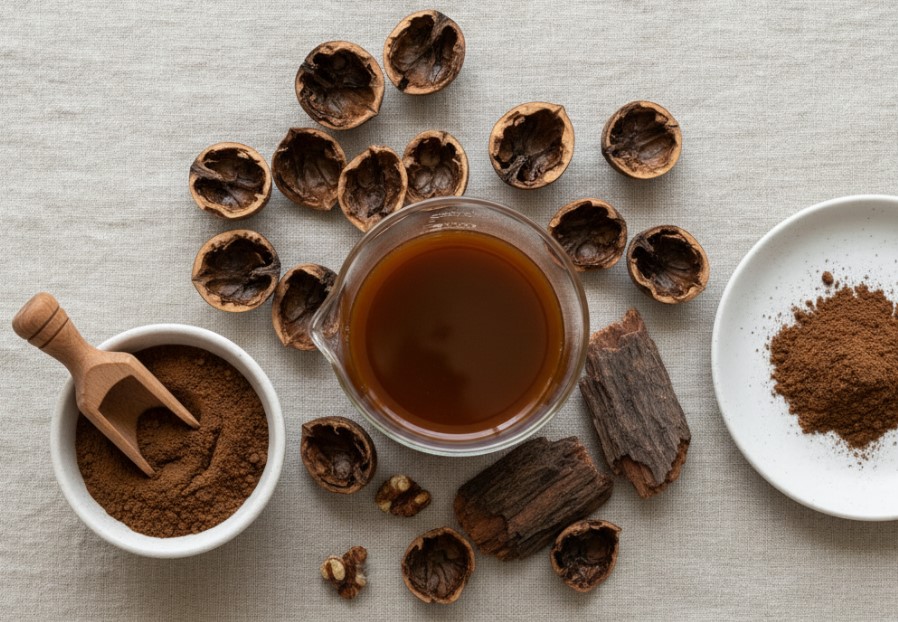 Black walnut hulls for natural dyeing