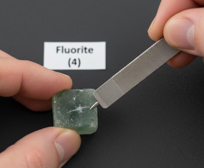 Steel file scratch test on stone